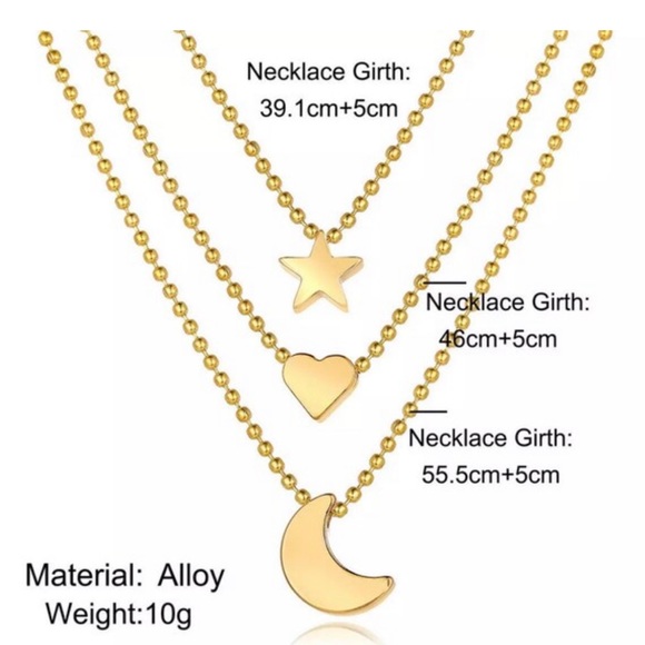 Layered Necklace Set Heart Star Moon Necklace Layering Necklace Gold Multi Layer - Picture 2 of 4